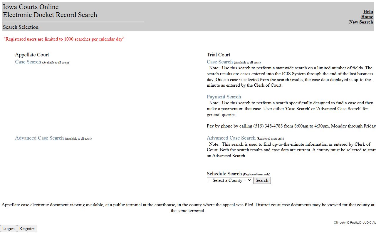 Winnebago County inmate records Iowa Courts Online search