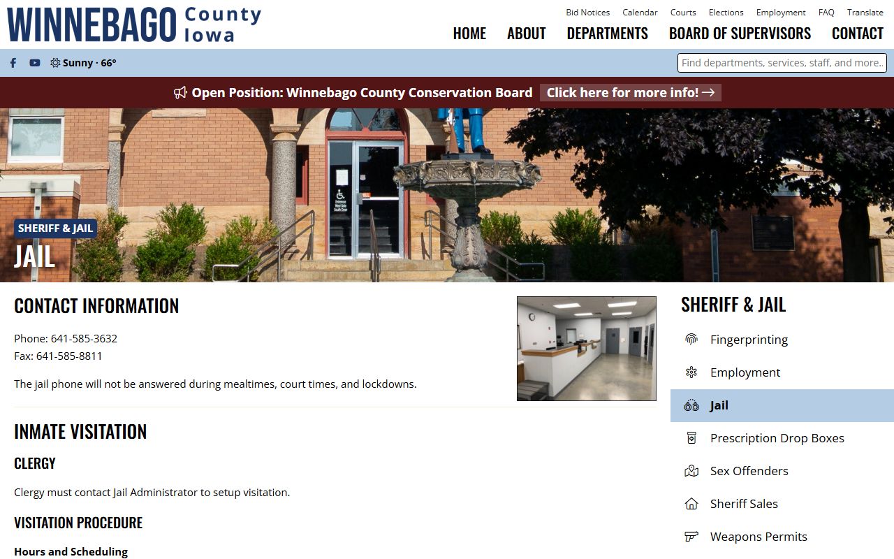 Winnebago County Jail inmate lookup visitation mail and commissary page