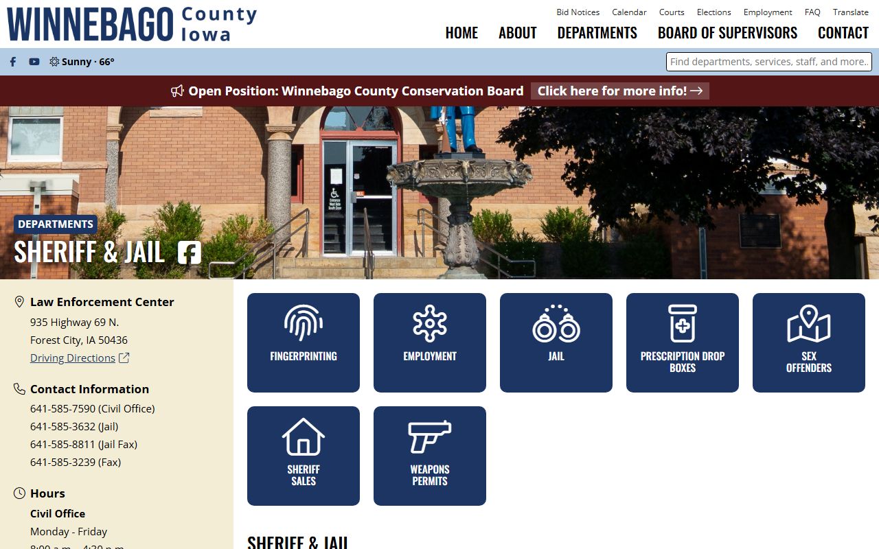 Winnebago County inmate population sheriff jail contact page